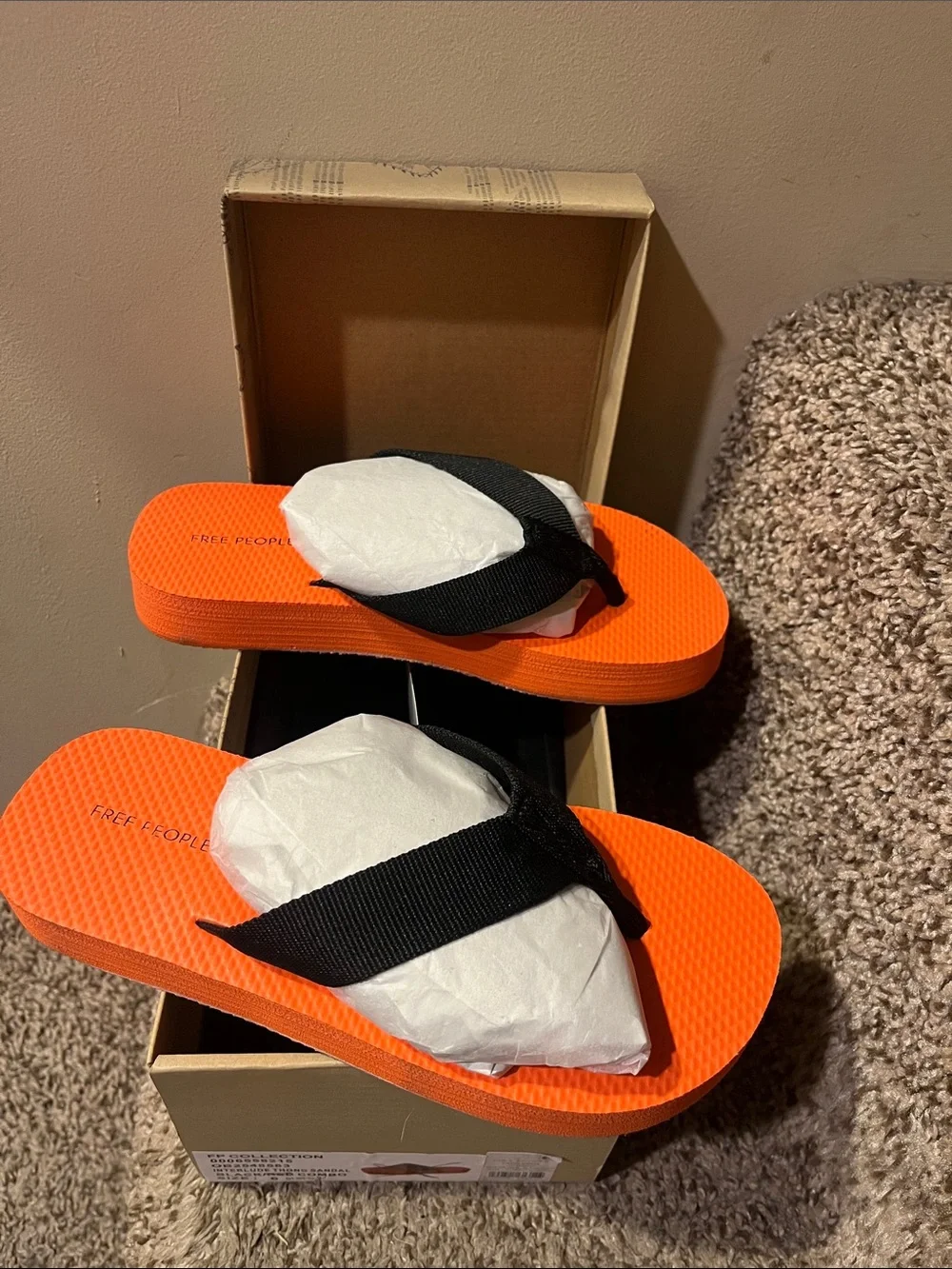 Free People Orange Foam Flip Flops with Black Straps